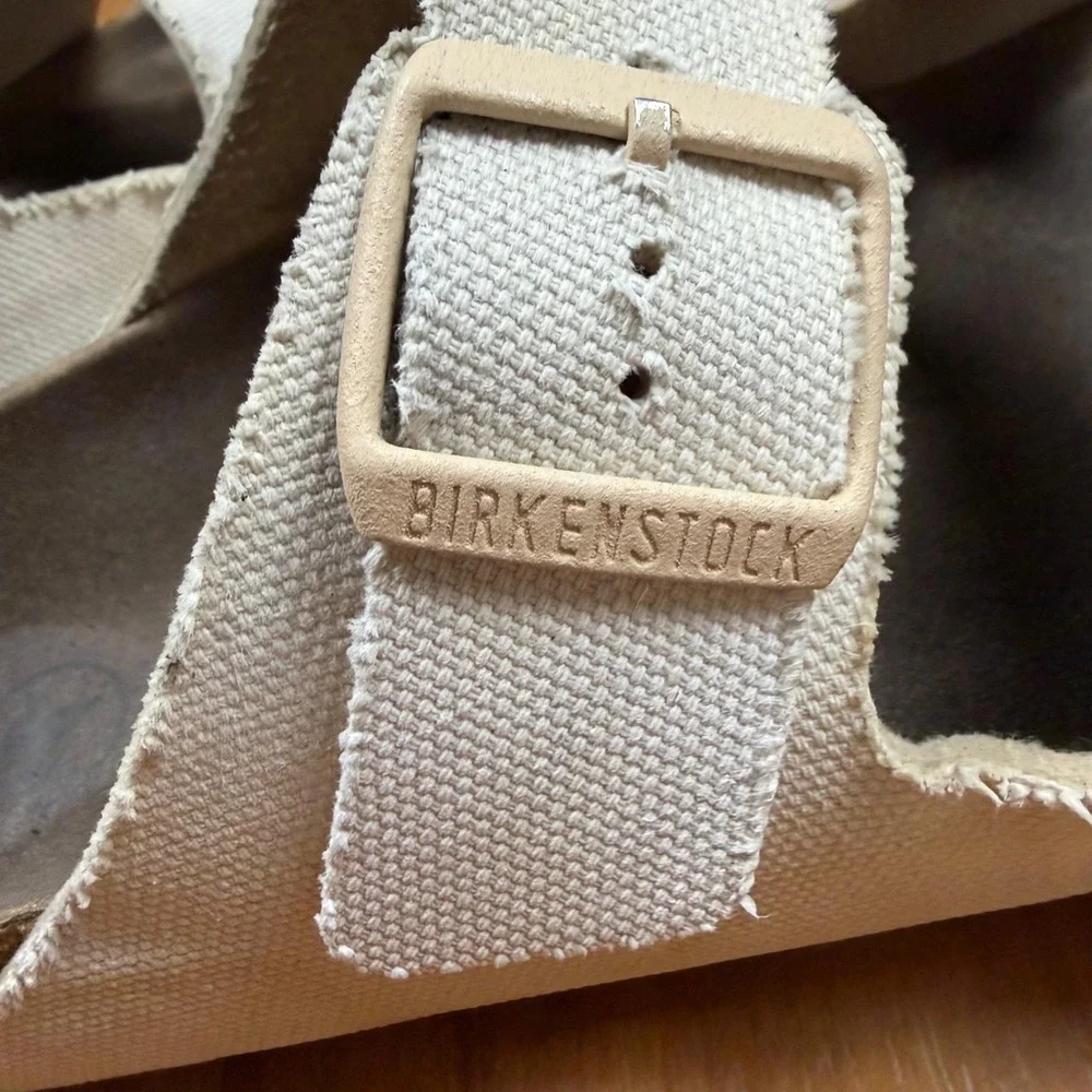 Birkenstock Arizona Canvas Sandals Cream Off White Mens 41 US 8-8.5 Slide Cork